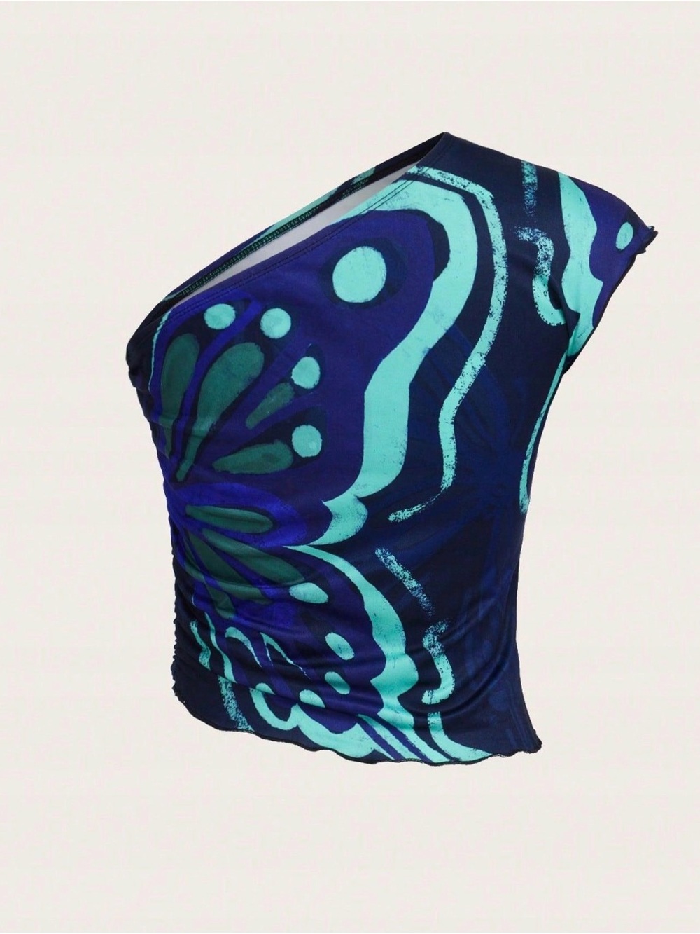 Butterfly Print One-Shoulder Top